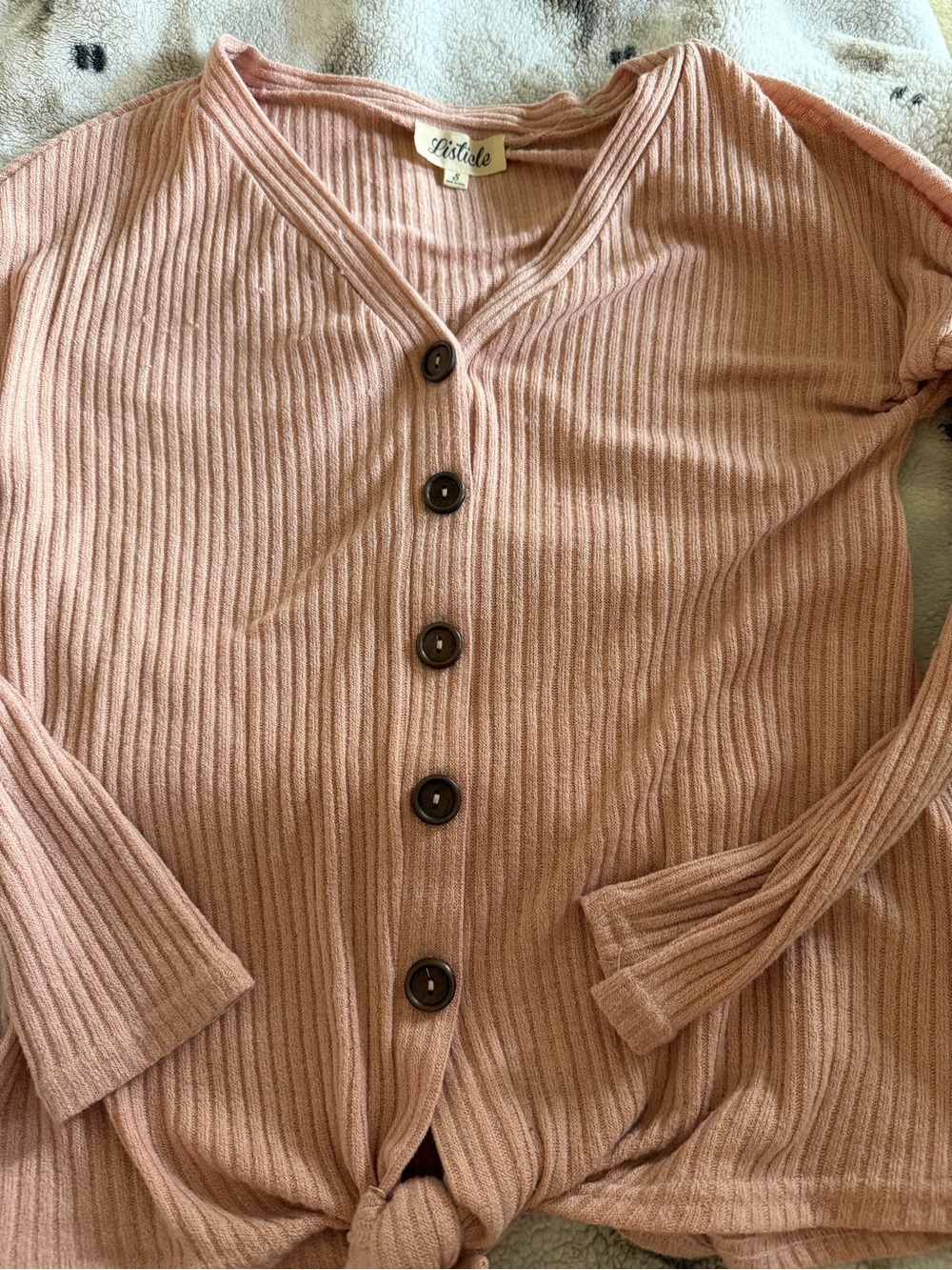 Listicle Ribbed Button-Front Cardigan in Dusty Rose